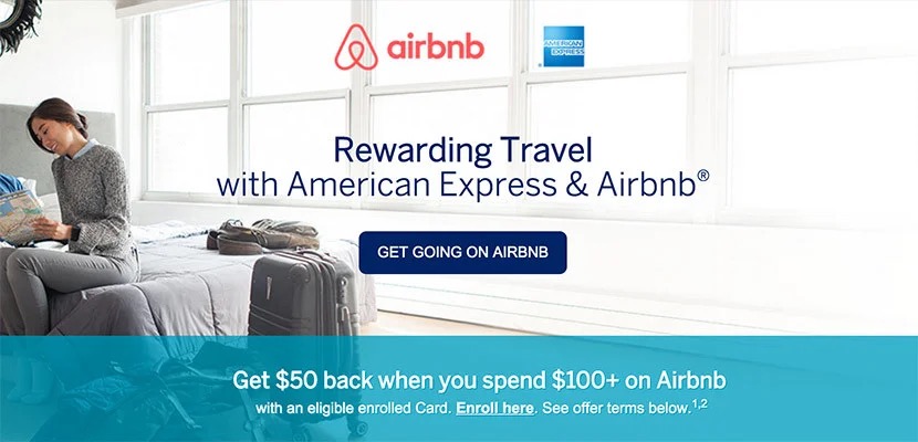 A girl looks at a map, in the foreground is the inscription "Travel with American Express & Airbnb"