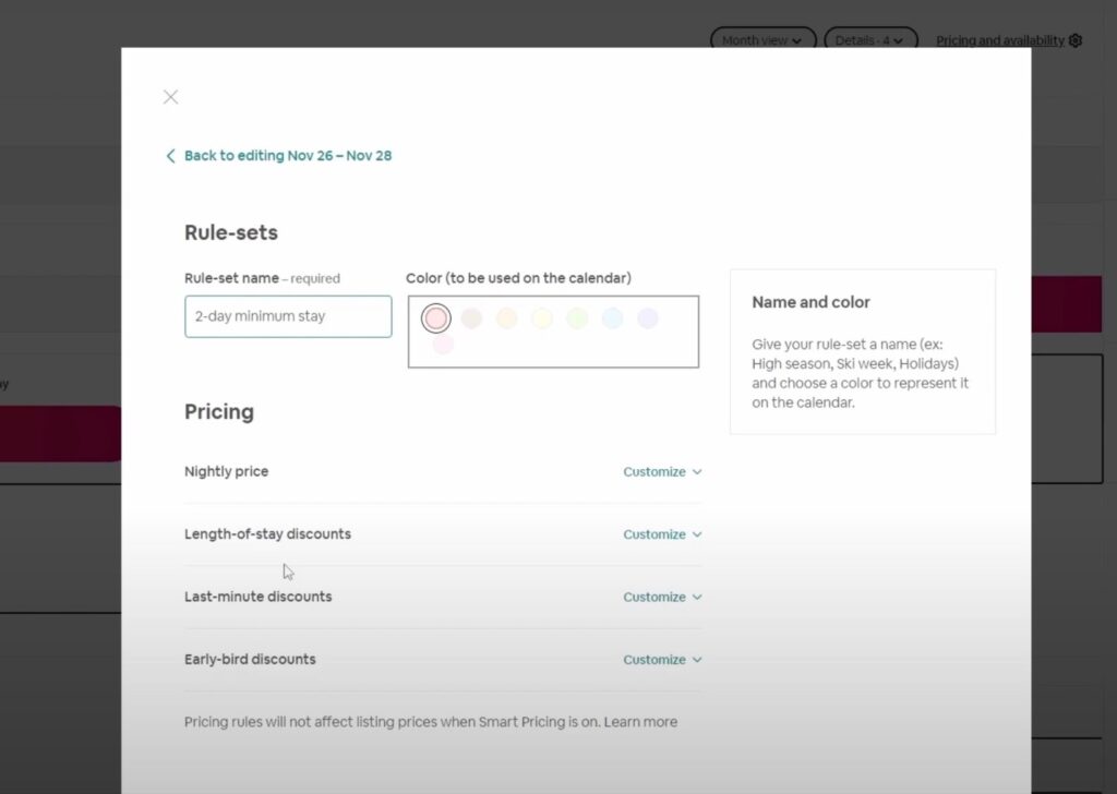 Menu for selecting the minimum term in Airbnb